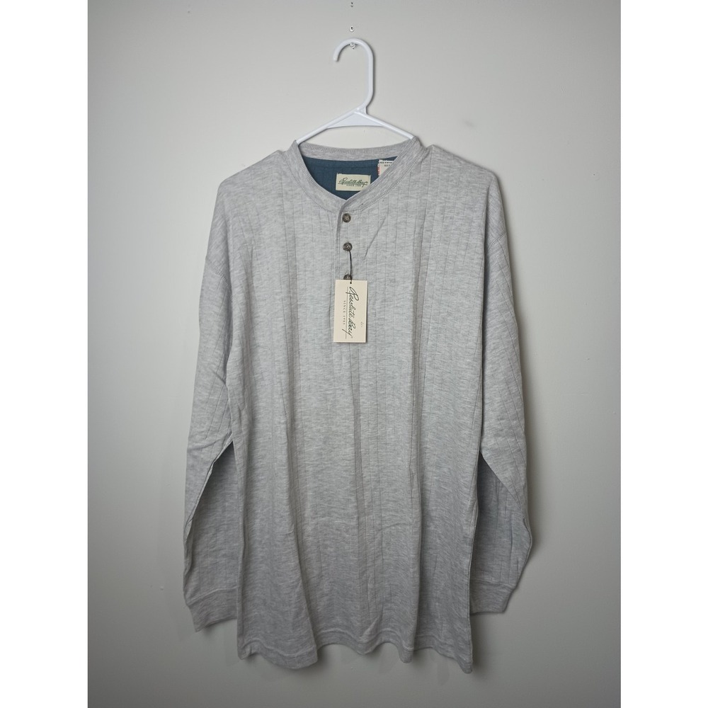 Resslute bay Men's Vintage Henley Shirt Long sleeve‎ Gray NWT Size Large